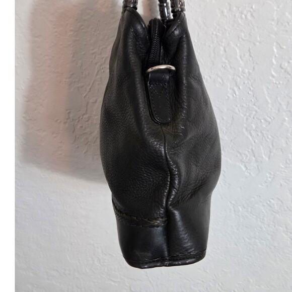 Fossil Leather Shoulder Bag Purse Handbag Black 3 Compartment‎ Lined CLEAN - Picture 10 of 14